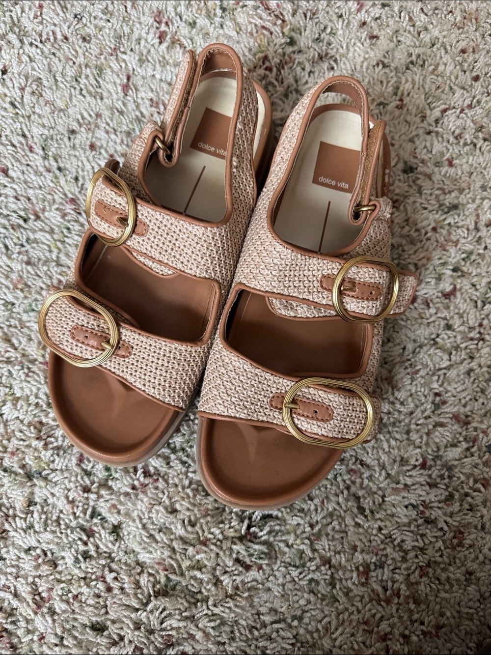 Dolce Vita Pink-Beige Woven Triple-Buckle Sandals
